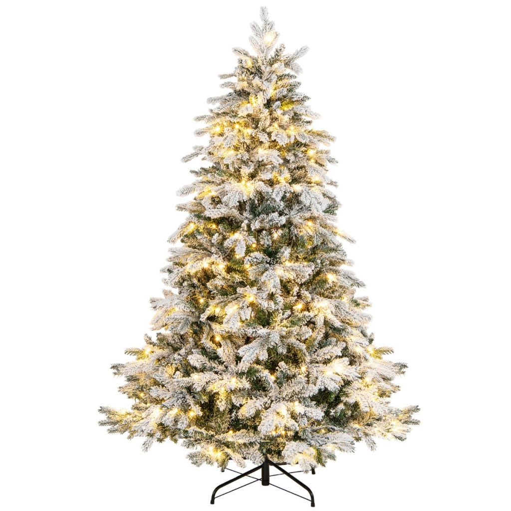 Albero di natale innevato con 260 luci led giunti a cerniera, Albero Natale pre-illuminato 180cm Bianco-Alberi di Natale