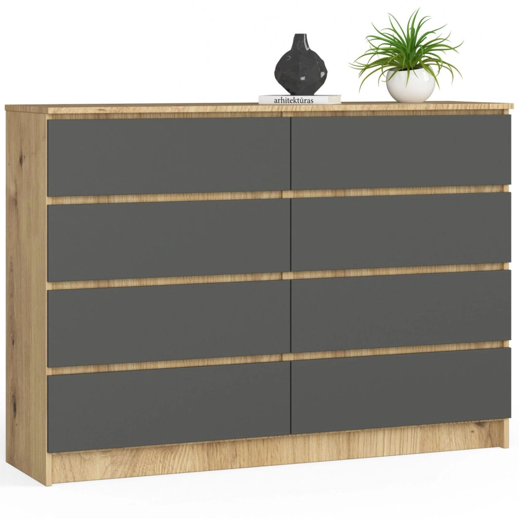 Cassettiera AKORD K140 Quercia Artisan 138 cm 8 cassetti inserto frontale Grigio Grafite 138x40x99 cm