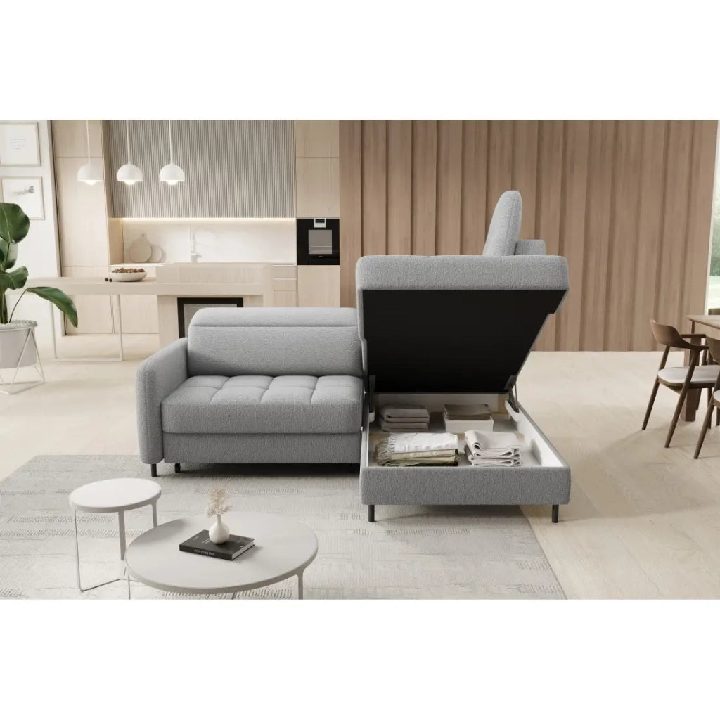 Divano angolare destro convertibile BARNEA 208 cm grigio chiné con contenitore