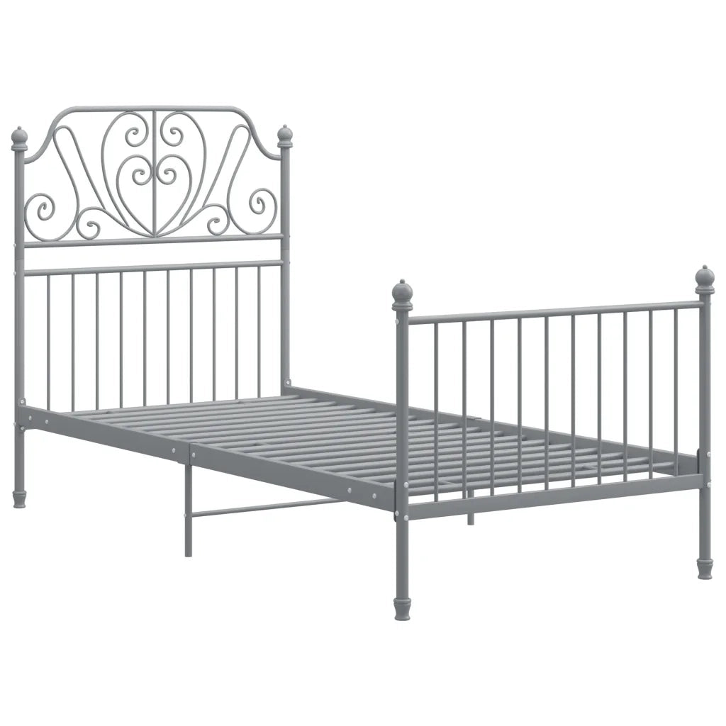 Letto singolo | Letto per adulti | Giroletto Grigio in Metallo 90x200 cm