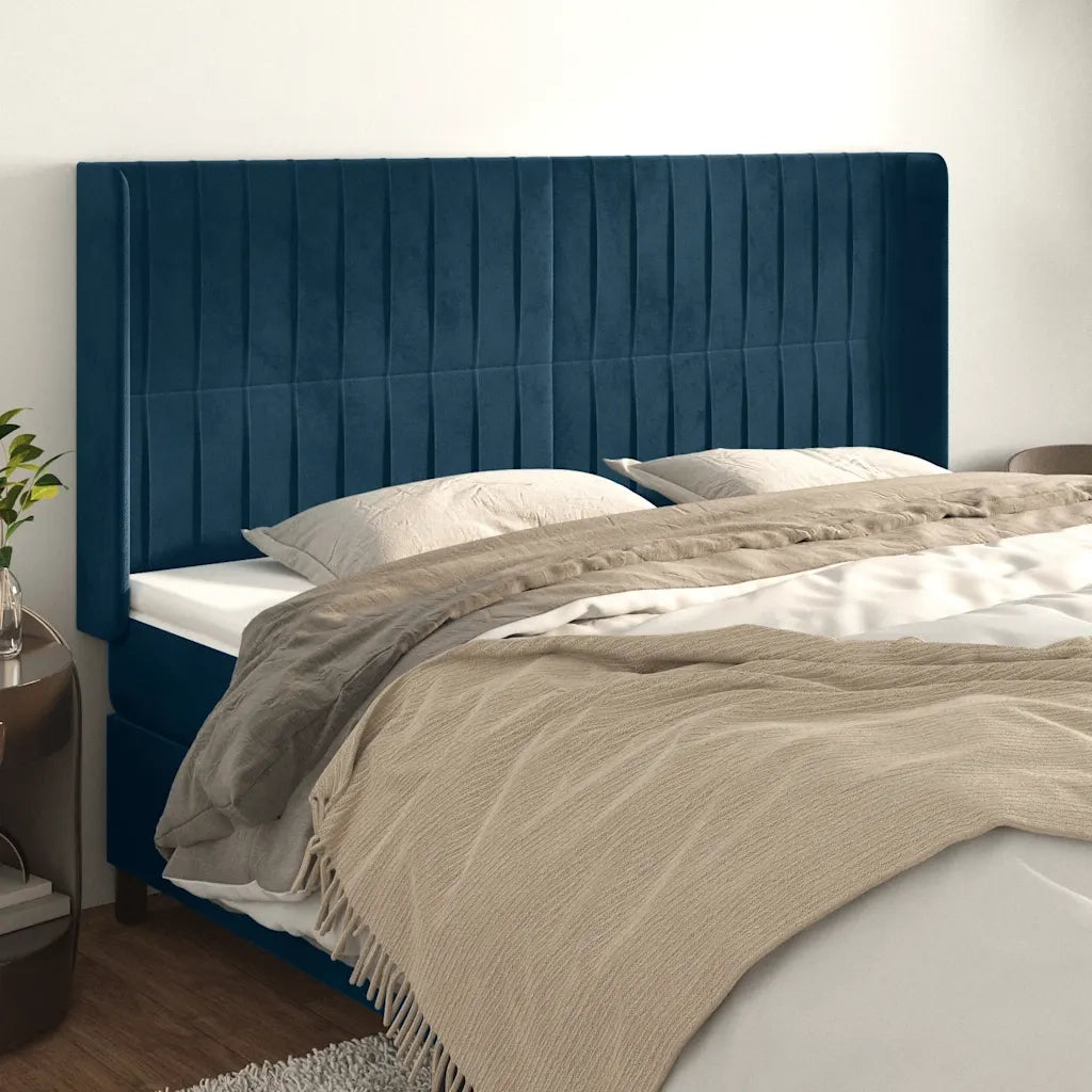 Testiera ad Orecchio Blu Scuro 203x23x118/128 cm in Velluto
