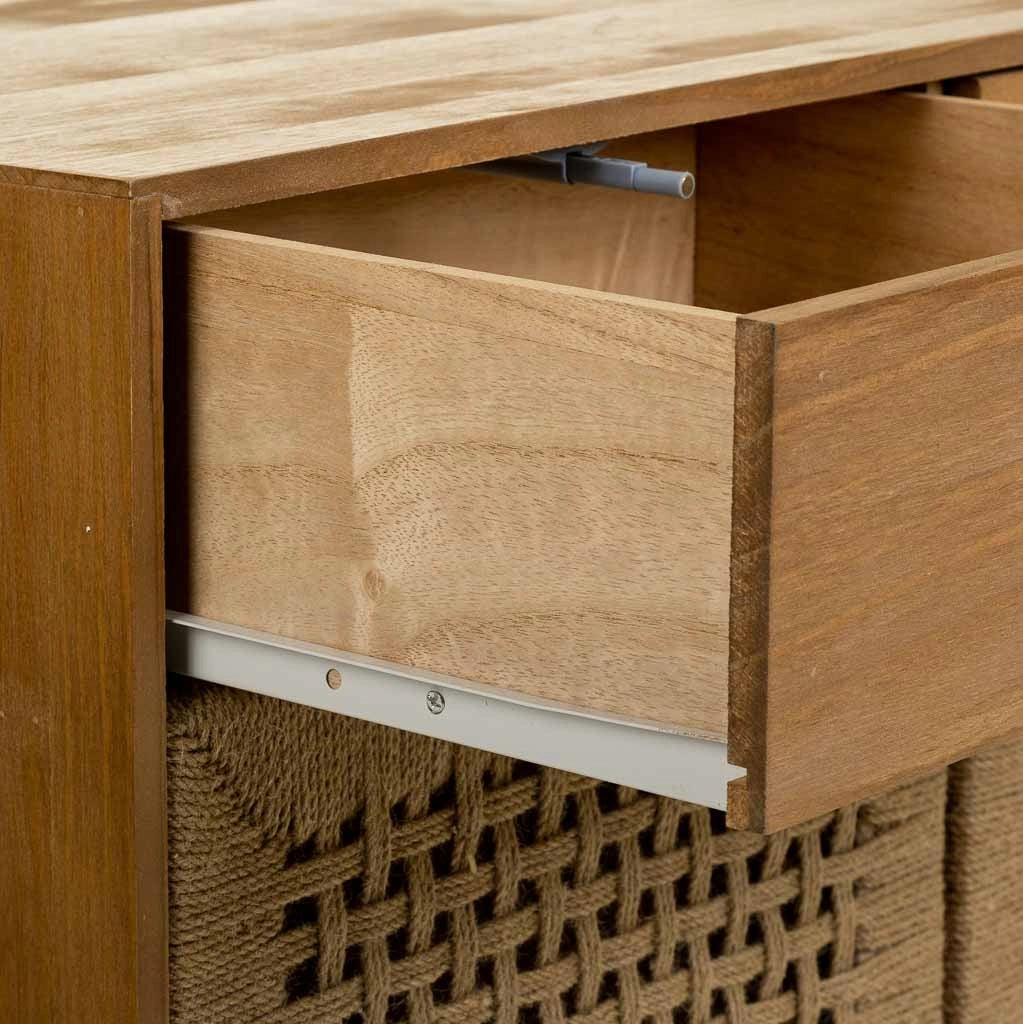Mobile da ingresso in legno e corda intrecciata marrone 80x36x75h