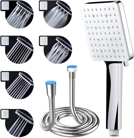 Douchekop con goccia, douchekop con goccia idroeconomica con tubo 1,5 m, doccia a mano, douchekop, doccia a pioggia, douchekop con aumento di pressione con 6 tipi di getto, doccia ad alta pressione, grande douchekop