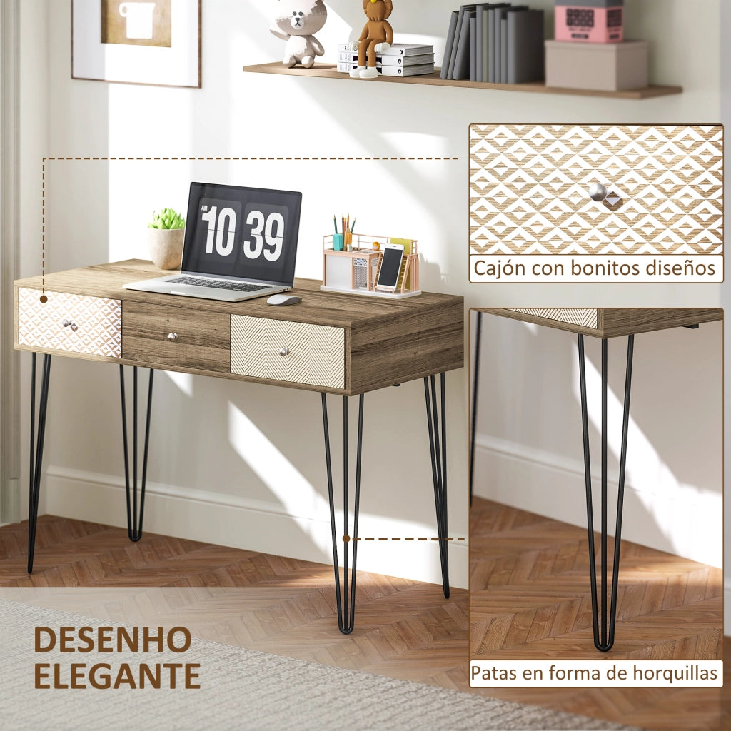 Scrivania in Legno con Cassetti ¨C zephmum ¨C Marrone 105x50x75 cm