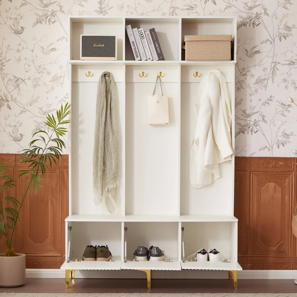 Mobile ingresso con panca e appendiabiti bianco 120x23,5x191,5 cm