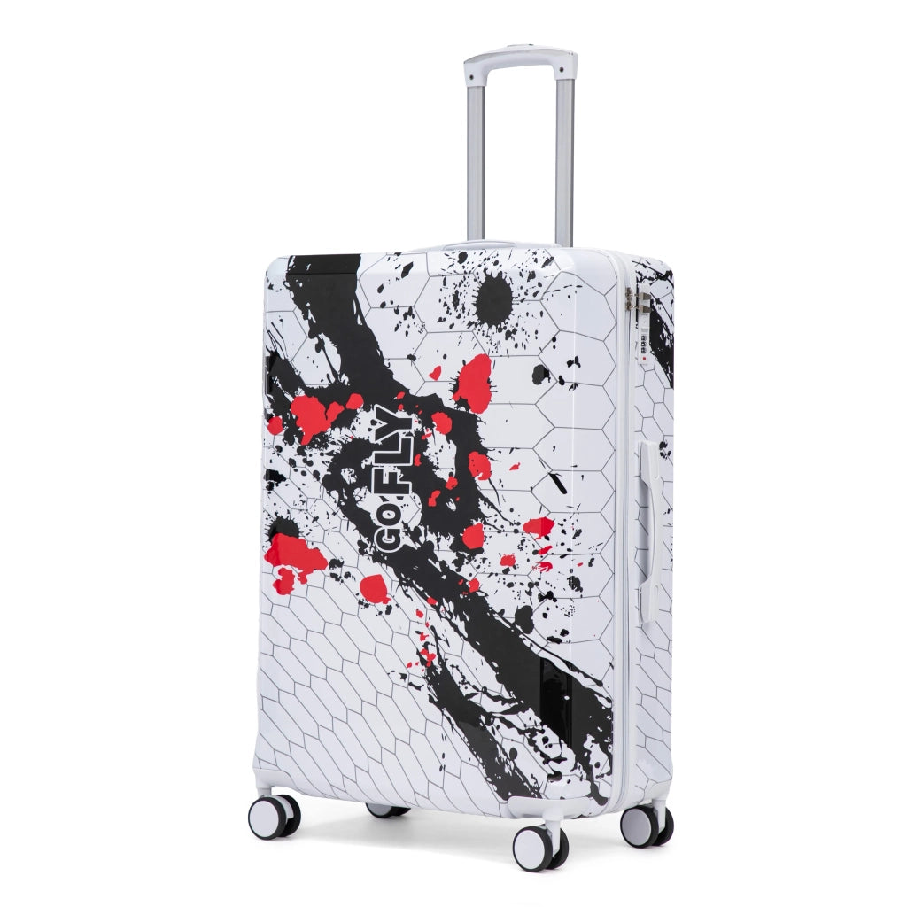Valigia trolley rigida 28 pollici con spinner, motivo stampato e lucchetto a combinazione, nero