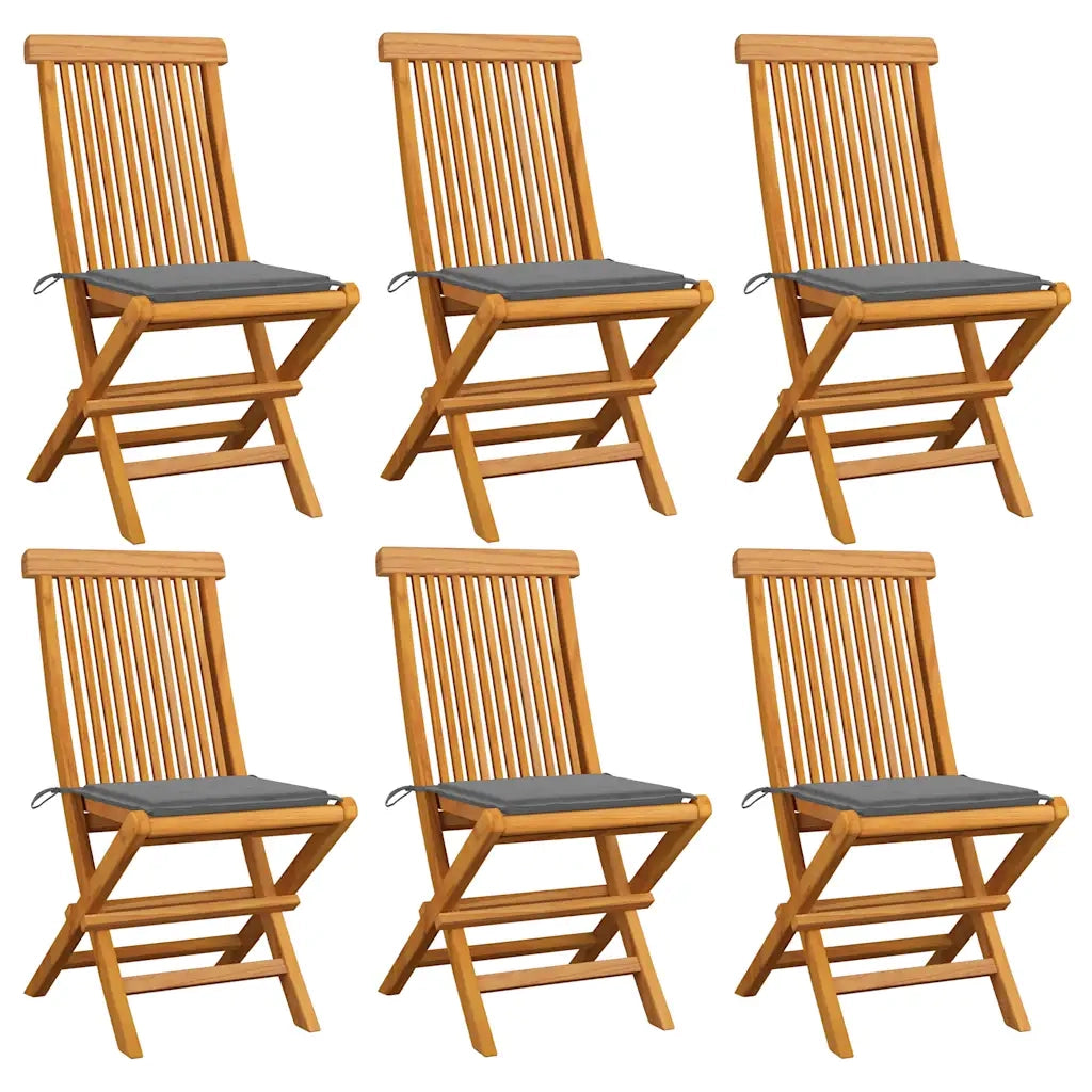 Sedie da Giardino con Cuscini Grigi 6 pz in Massello di Teak cod mxl 7240
