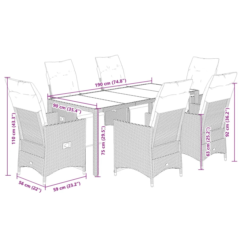 vidaXL Set Bistrò da Giardino 7 pz con Cuscini in Polyrattan Grigio