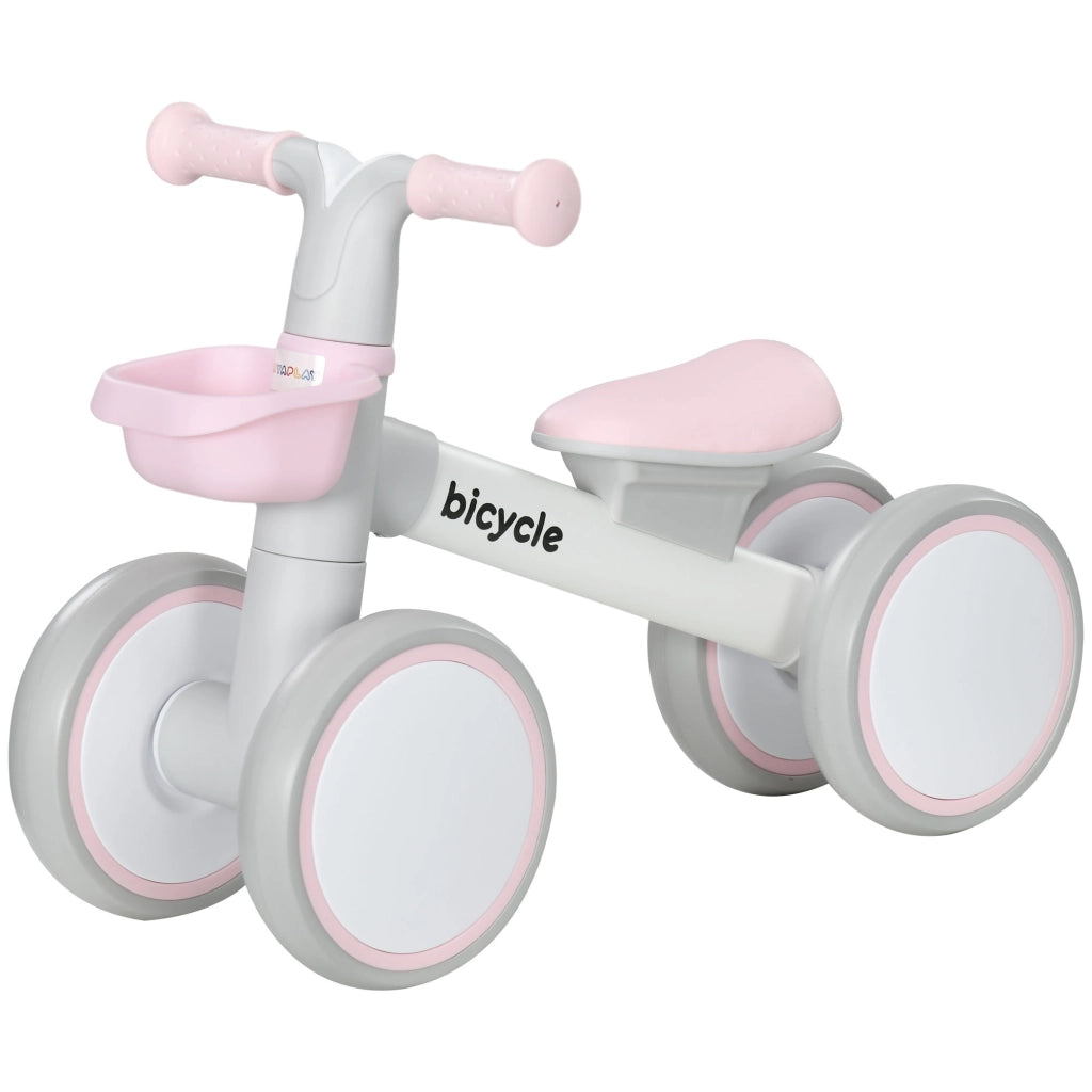 Bicicletta senza Pedali per Bambini 12-36 Mesi con Cestino e 4 Ruote Silenziose ¨C zephmum ¨C 56x27x39 Rosa