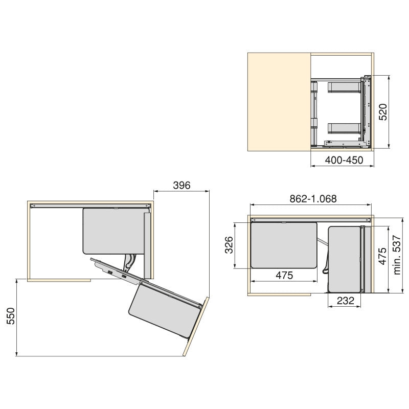 Angolare Lake Harmony per mobili da cucina, Sinistra, Altezza regolabile, Acciaio e legno, Grigio antracite