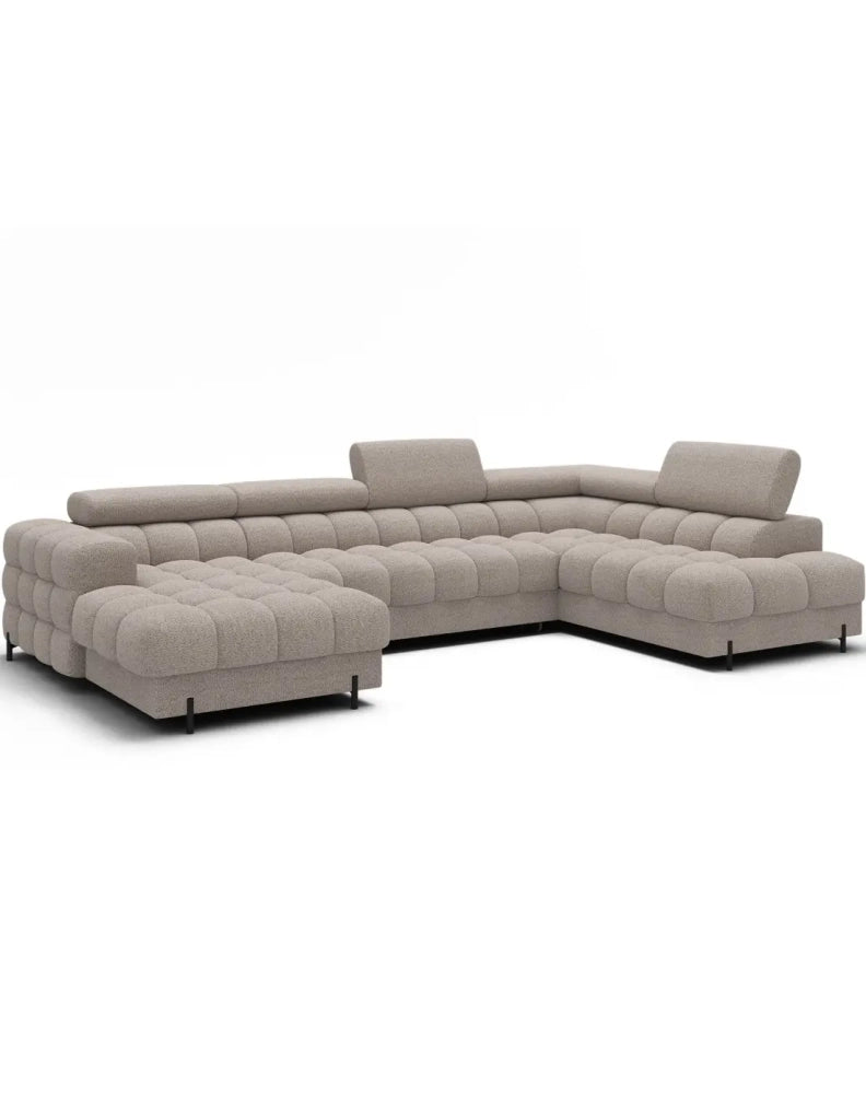 Divano panoramico convertibile Beige chiaro angolo destro FERARIA 358x93x202cm