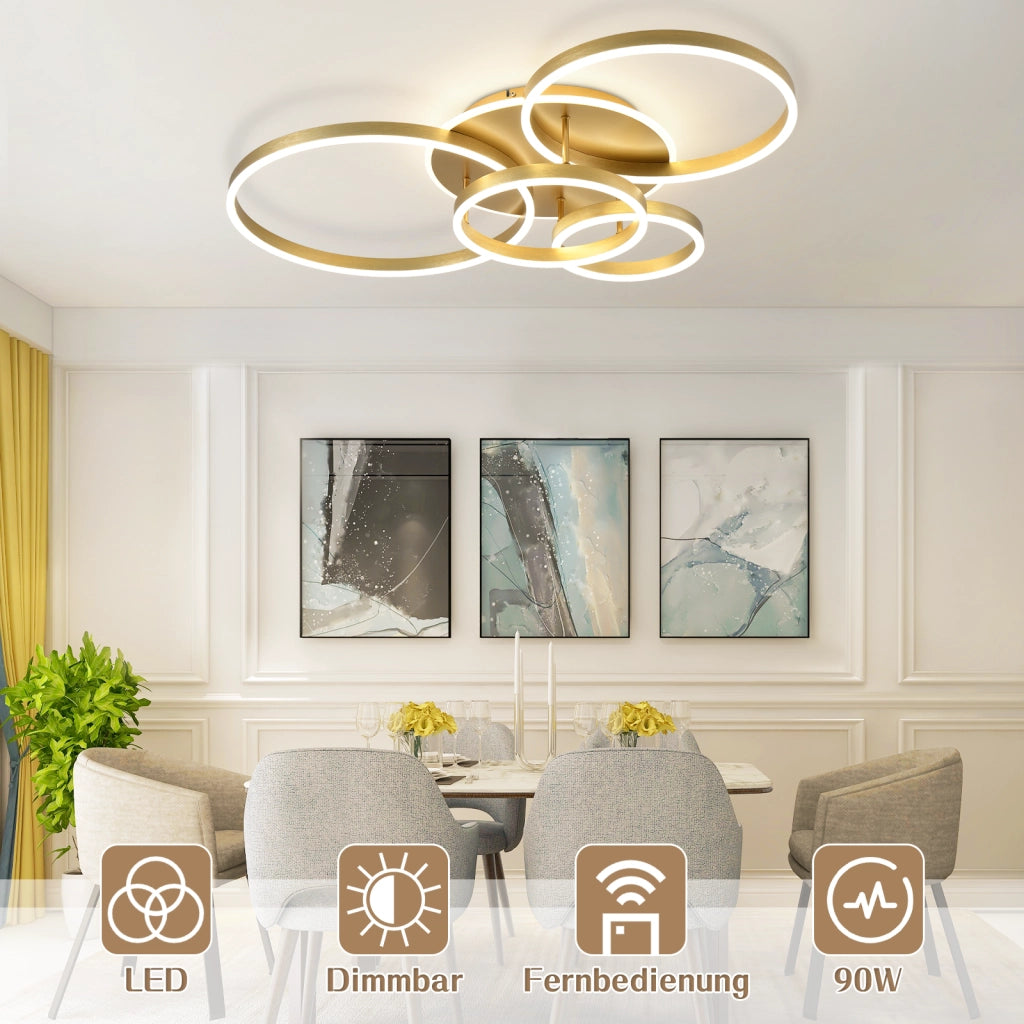 ZMH Lampada da soffitto plafoniera LED dorata dimmerabile 90W telecomando moderna per camera letto soggiorno sala pranzo