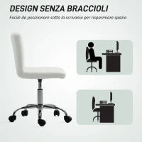 Sedia da Ufficio Regolabile con Rivestimento a Bottoni, in Pelle PU, Schiuma e Acciaio, 44x50x78-88 cm, Bianco