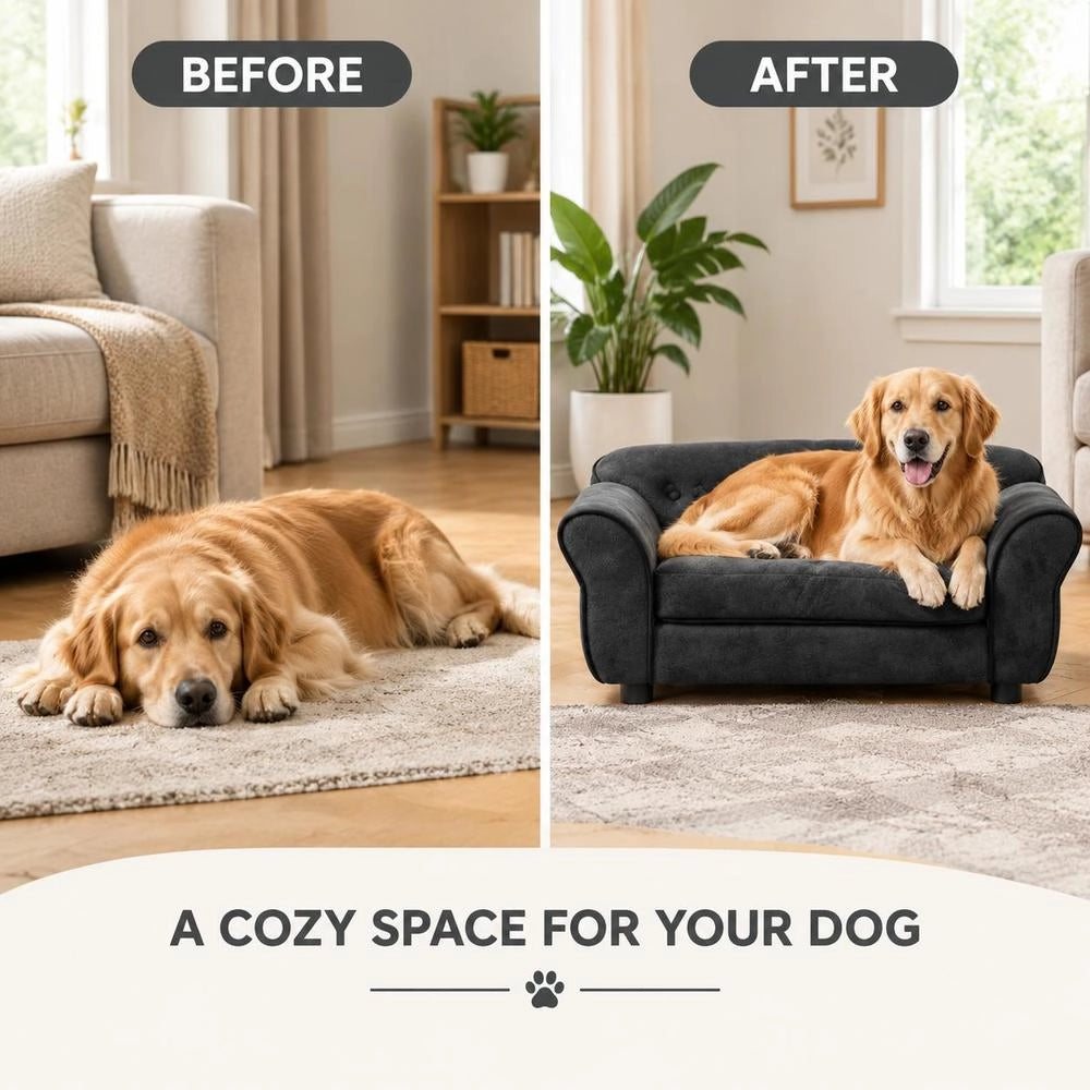 Black Plush Dog Sofa, 72x45x30 Cm