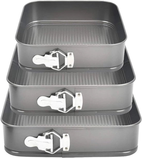 Bassa e quadrata per torte - diametro 24/26/28 cm - forma spring 3 in 1 - regolabile - forma quadrata con maniglia regolabile - rivestimento antiaderente - teglia in acciaio inossidabile
