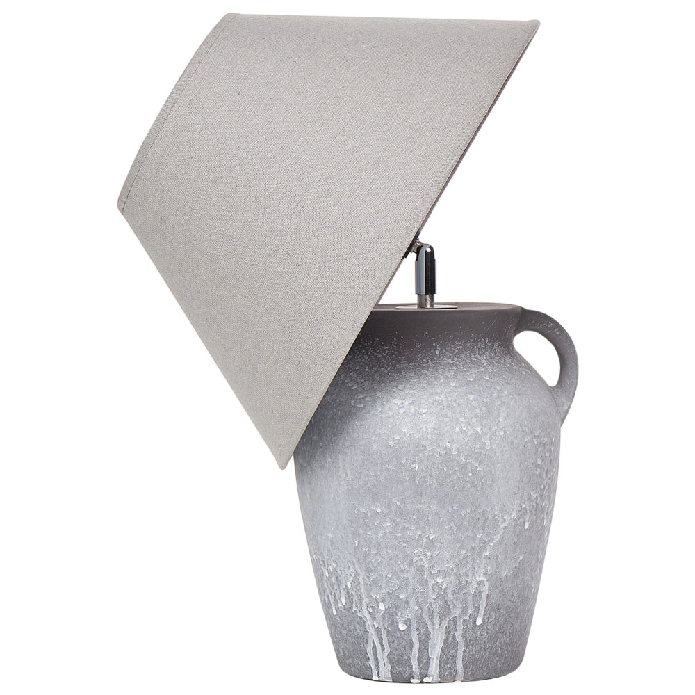 Lampada da tavolo con base in ceramica grigia Paralume a cono regolabile in lino Design moderno e minimalista Soggiorno Camera da letto
