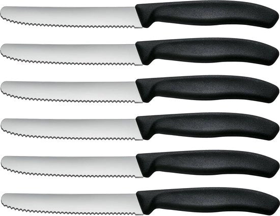 Set di coltelli da tavola, 6 pezzi, con bordo a ghiera, coltello da pane, coltelli da tavola in acciaio inossidabile, insieme di coltelli da tavola per la ristorazione a domicilio, resistente al lavastoviglie