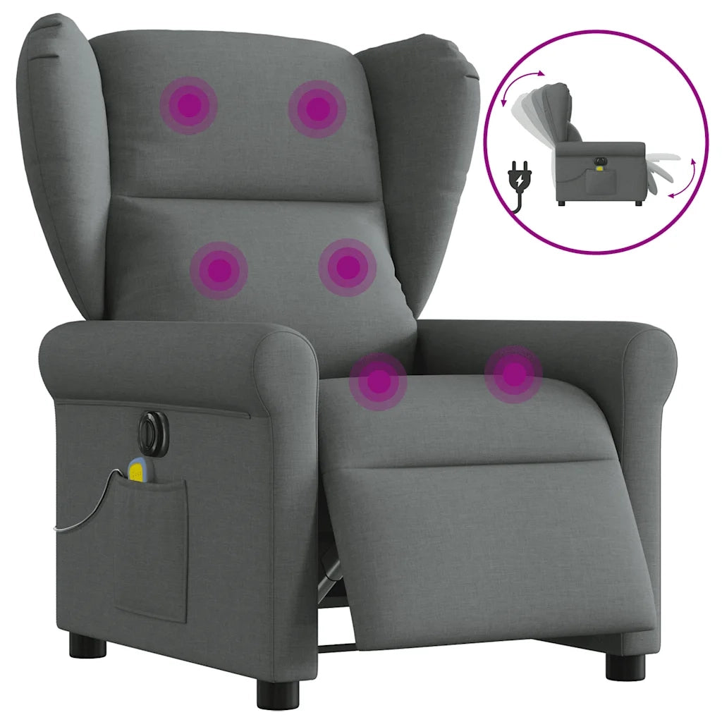Divano Sedia-Poltrona Reclinabile Massaggio Elettrica Grigio Scuro Tessuto 863984