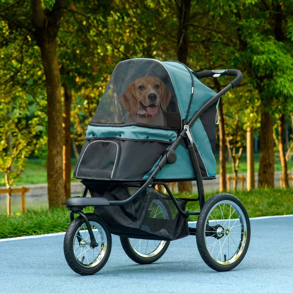 Carrello da Trasporto per Cani Pieghevole con Ombrellone ¨C zephmum ¨C Verde Scuro 111x58x107 cm