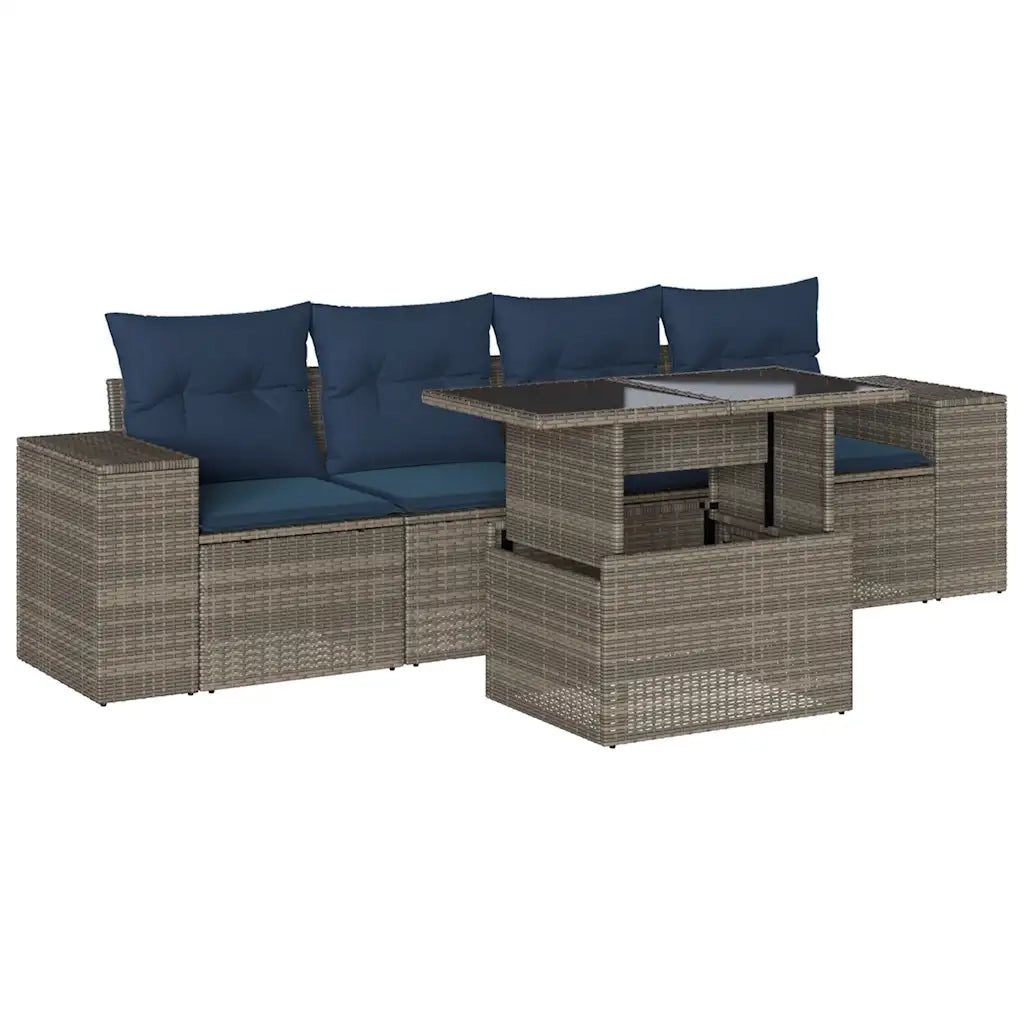 Set Divani da Giardino 5 pz con Cuscini Grigio in Polyrattan 3268991