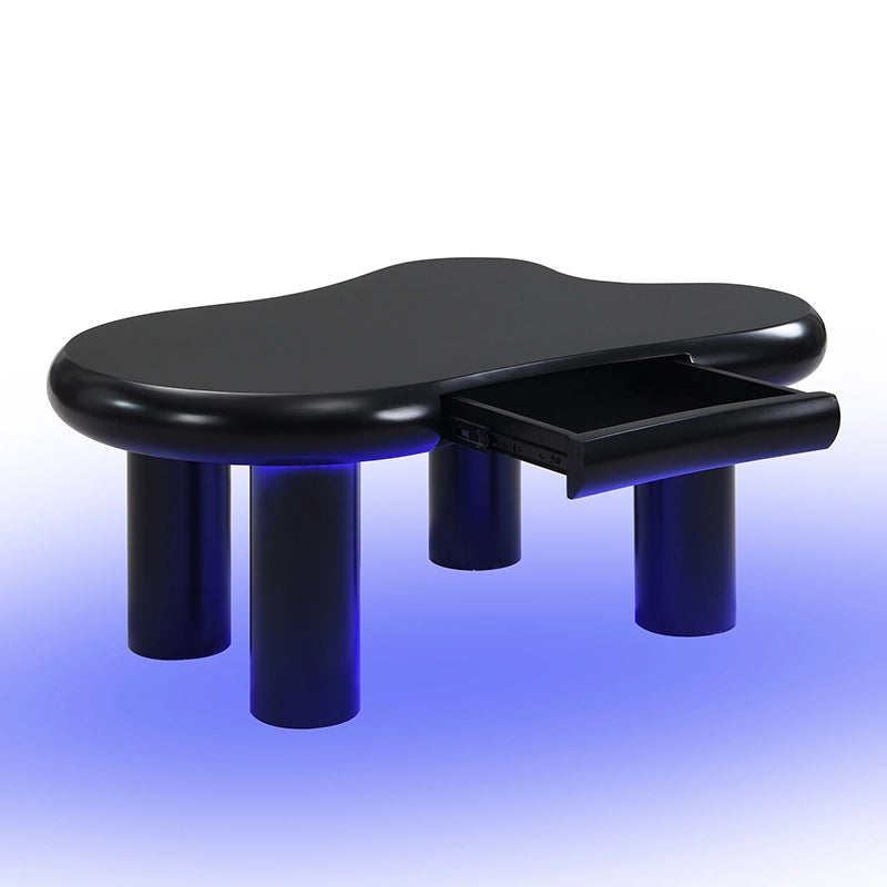 Tavolino basso a forma di nuvola con LED a 16 colori e cassetto in MDF nero 98 × 65,5 × 40 cm
