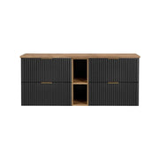 Insieme mobile sotto lavabo NOXERA 140 cm – Nero opaco e rovere – 2 mobili + 2 nicchie + piano per lavabi
