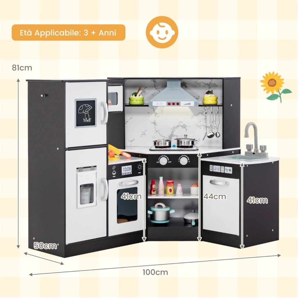 Cucina giocattolo per bambini in legno con lavabo separato suoni e luci divertenti-Set da cucina per giochi Caff¨¨
