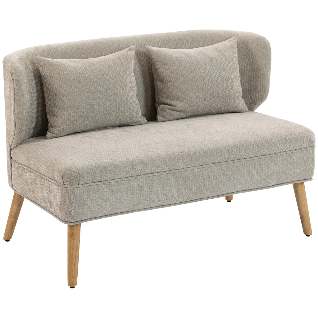 Divano 2 Posti Chenille con Schienale Ad Ala e Piedi in Legno di Gommone ¨C Zephmum ¨C Beige