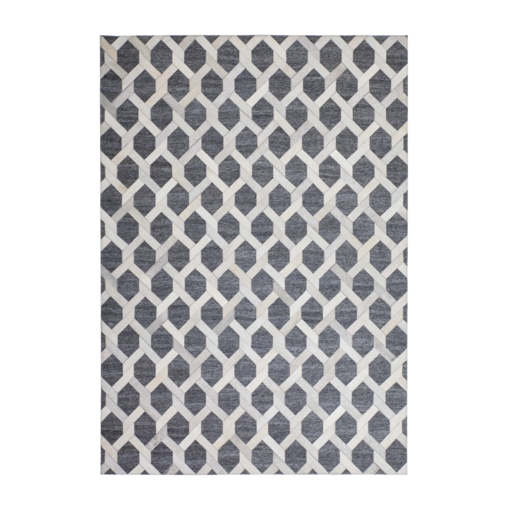 Tappeto Hybrid in viscosa e pelle grigio 80x150 cm
