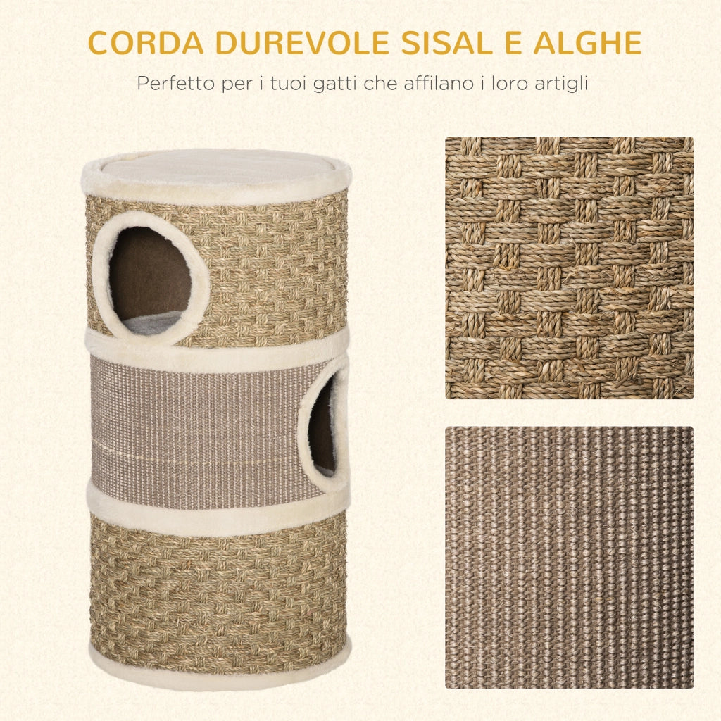 Tiragraffi per Gatti a Torre con Nicchie e Corda in Sisal ¨C zephmum ¨C Grigio