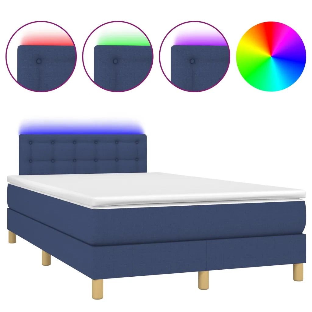 Letto a Molle con Materasso e LED Blu 120x200cm in Tessuto 3134027
