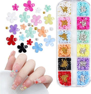 Cambiamento Luminoso 3D Fiorale - Decorazioni per Unghie con Perle d'Oro e Argento - Accessori per Manicure DIY