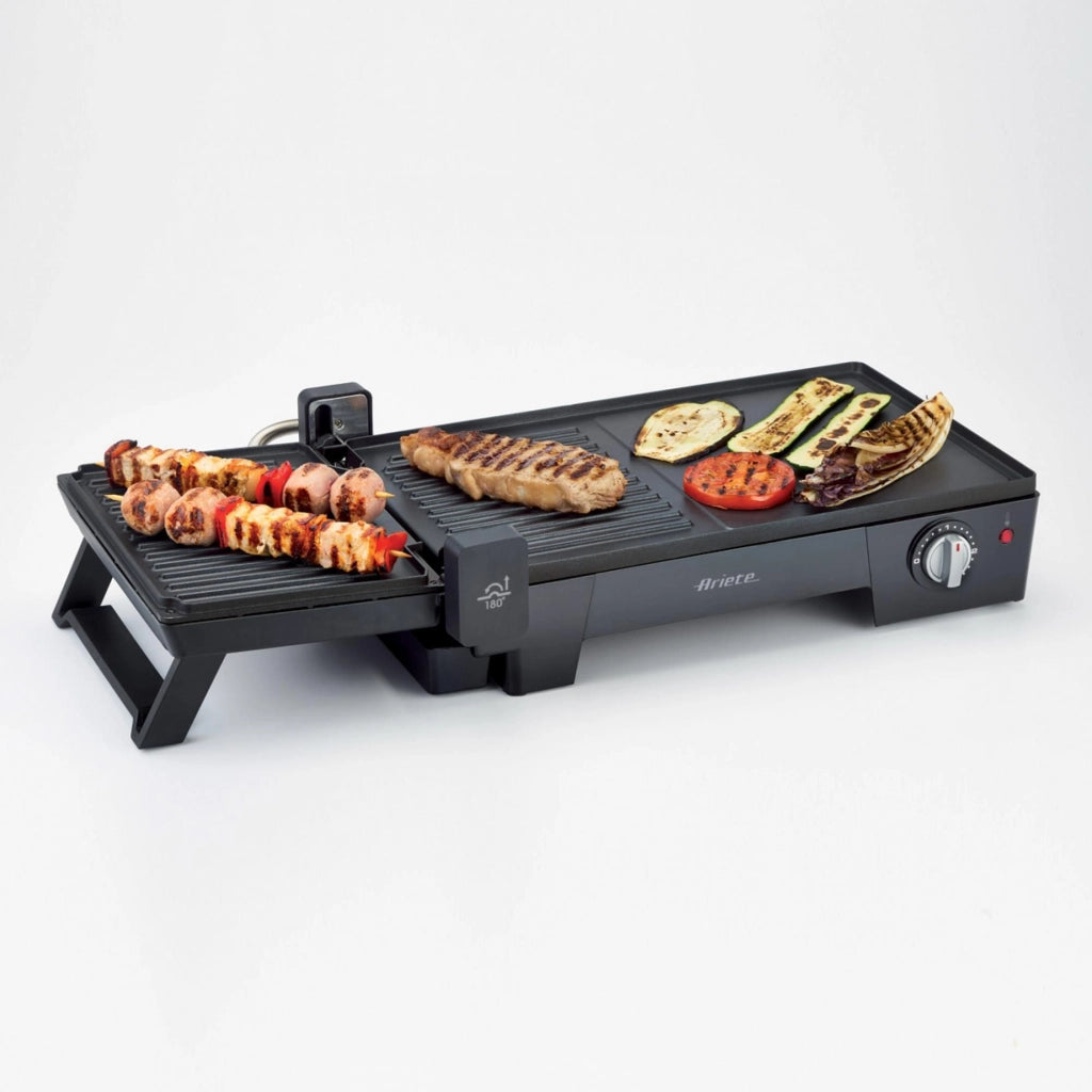 Ariete 1916 Multi Grill 3 in 1 - Griglia Elettrica, Barbecue, Piastra liscia e rigata - apertura a 180° - Termostato regolabile - 2400 Watt - Nero