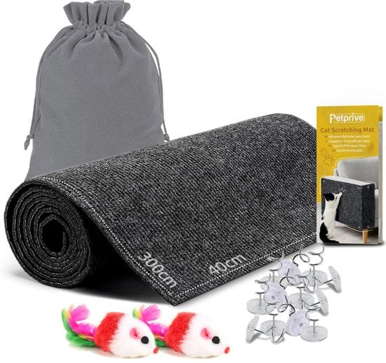 Mat per gatti autoadesivo con giocattolo, gancio di fissaggio e sacchetto - mat per gatti - pellicola per gatti autoadesiva - angolo per gatti 

Dimensioni: 300x40cm 
Colore: Nero 
Modello: XL
