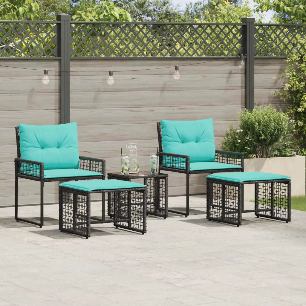 Set di Mobili da Esterno con cuscino 5 pcs Nero e Turchese