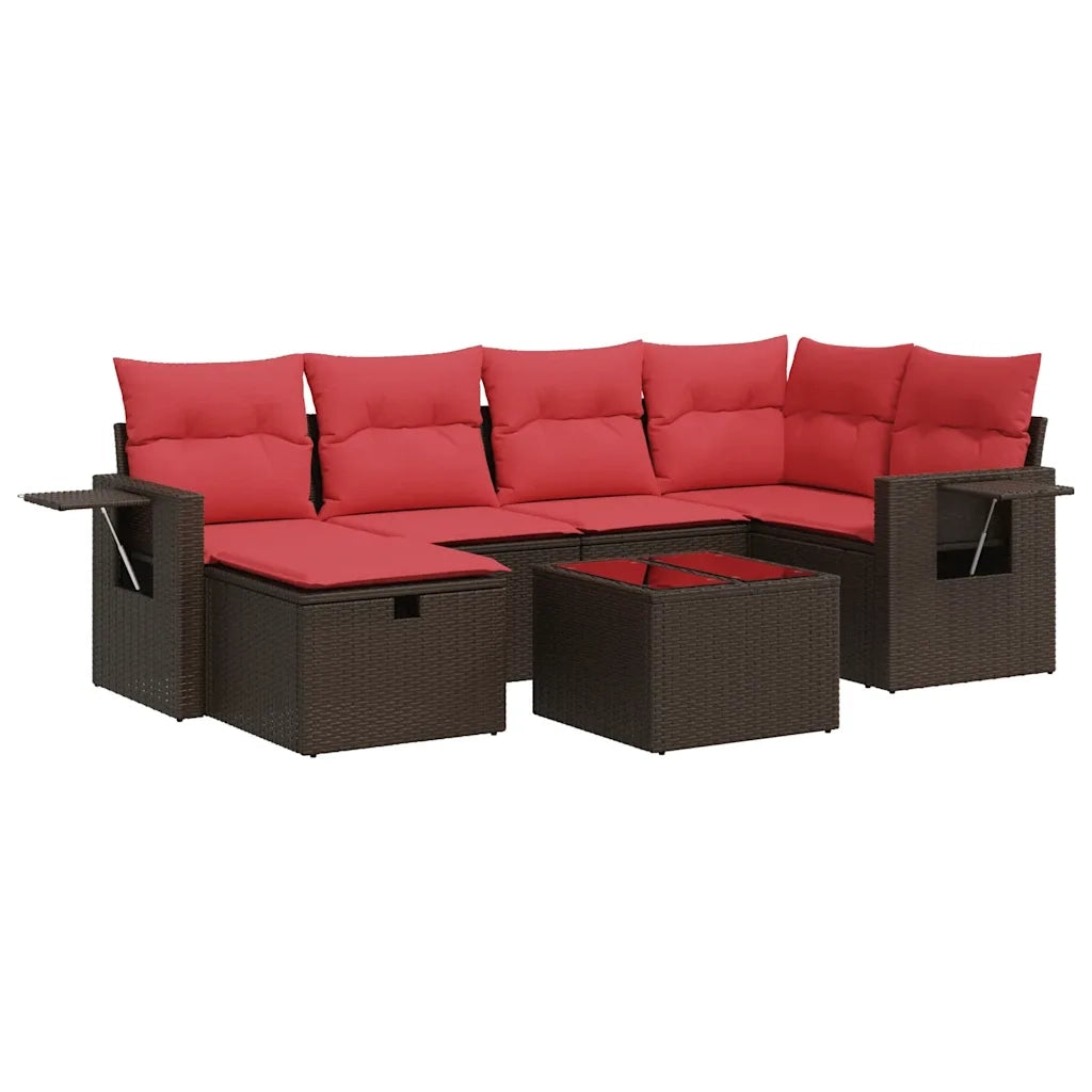 vidaXL Set Divani da Giardino 7 pz con Cuscini Marrone in Polyrattan