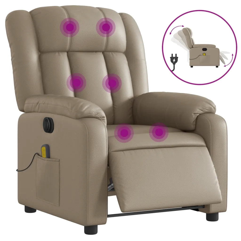 Divano Sedia-Poltrona Reclinabile Massaggio Elettrica Cappuccino Similpelle 884250