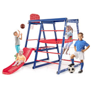 Area giochi interna 7 in 1 150 x 142 x 146 cm perfetta per lo sviluppo fisico e rifinita in metallo rosso e blu 20_0010030