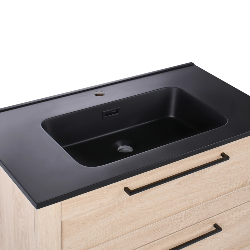 Mobile da bagno con lavabo in legno massiccio 80 x 47 cm Marrone chiaro stile moderno