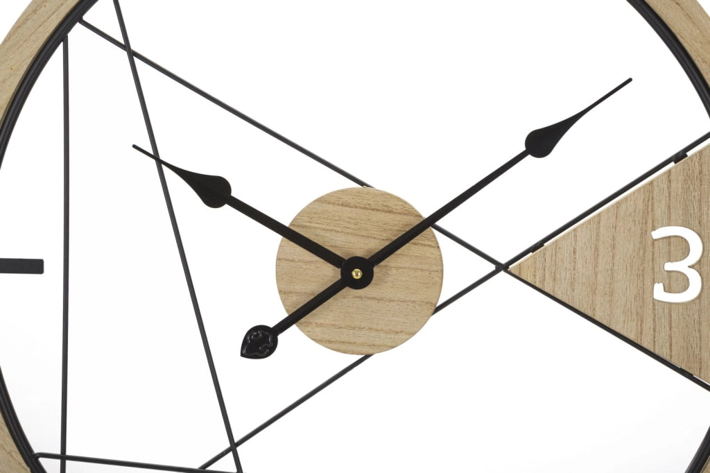 Orologio da Muro Geometric Design 60x2,5x60 cm in Ferro e MDF Nero e Marrone