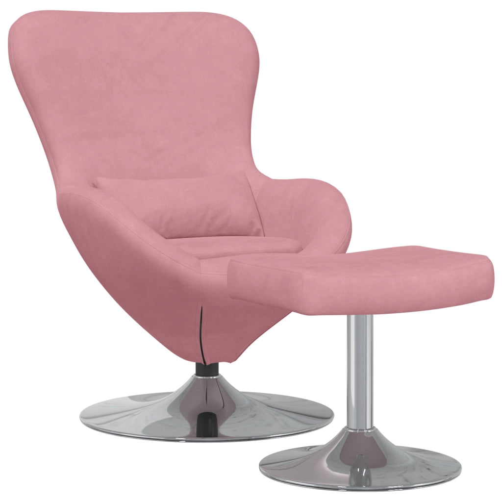 Sedia a uovo  con poggiapiedi in velluto rosa