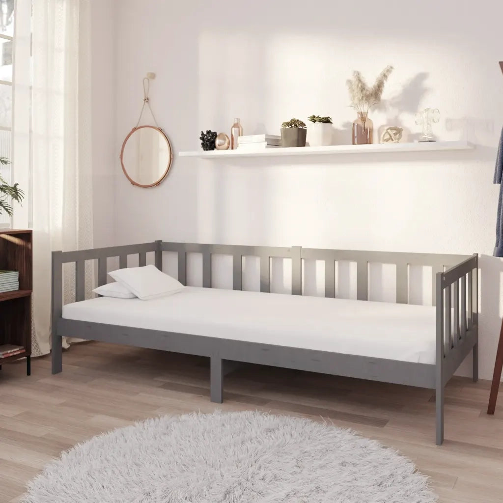 Divano letto | Sof¨¤ letto | Letto singolo con Materasso 90x200 cm Grigio in Legno di Pino