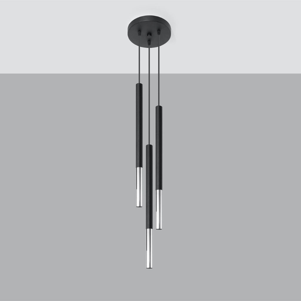 Lampada a sospensione VITREO 3 luci nero/cromo Pure Lume