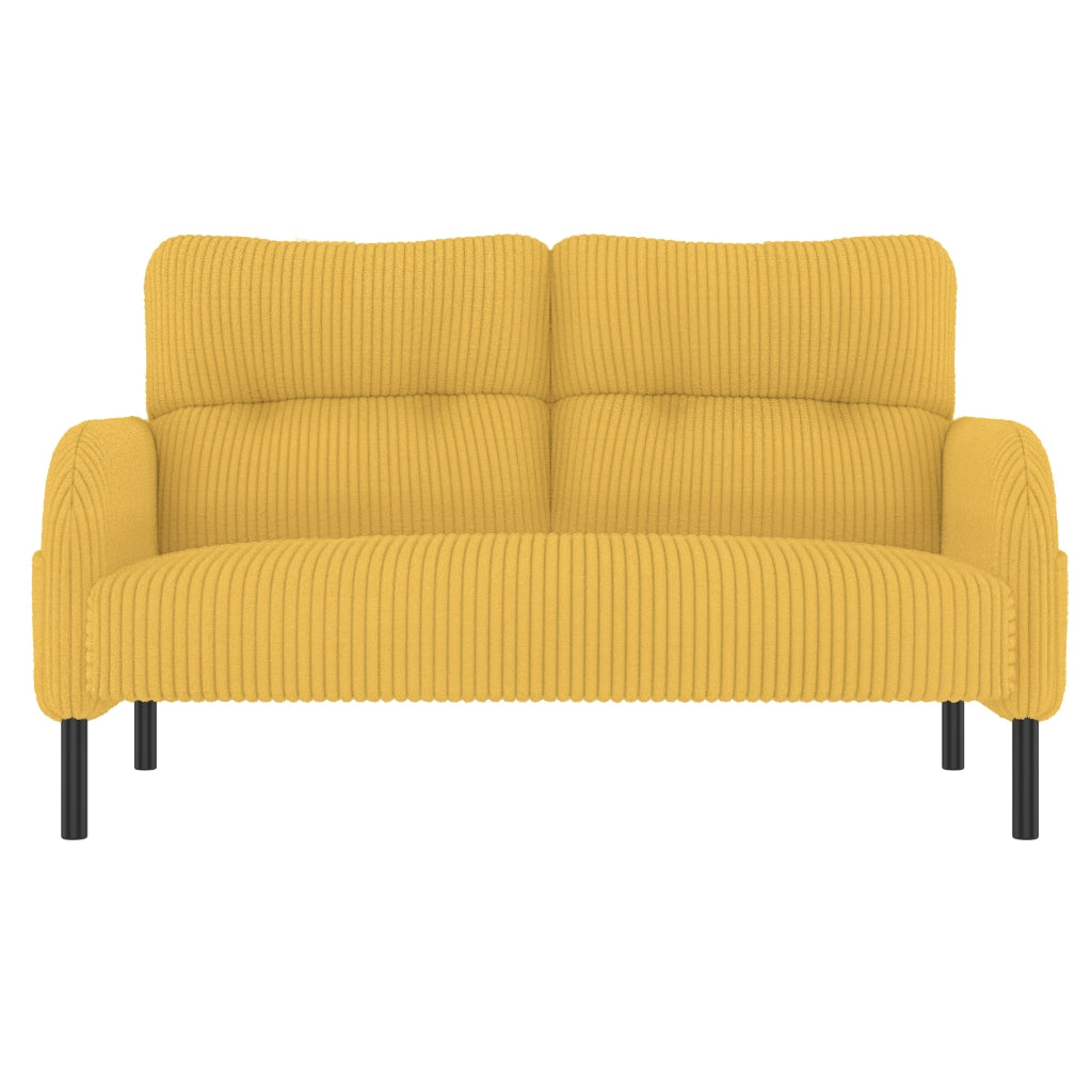OKWISH Set da 3 Pezzi con Divano 2 Posti, Poltrona e Poggiapiedi, con Tasca Laterale, Velluto a Coste Giallo