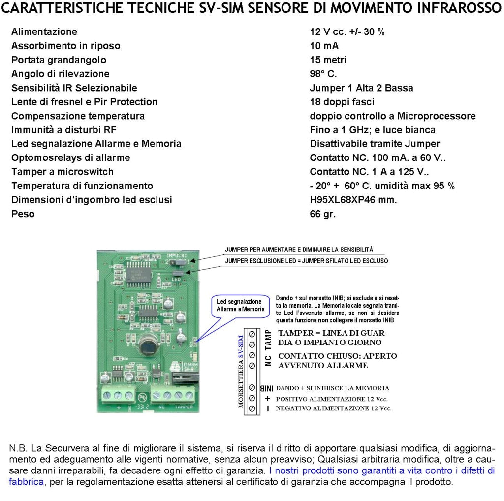 Infrarosso Passivo Grandangolo Sensore Movimento Cinque Pezzi Per Antifurto Portata 15 MT da Interno Rileva Intruso Entro 90 Gradi Aliment. 12 V Assorbimento 10 mA Lente 18 Fasci Bianco con Snodo ABS