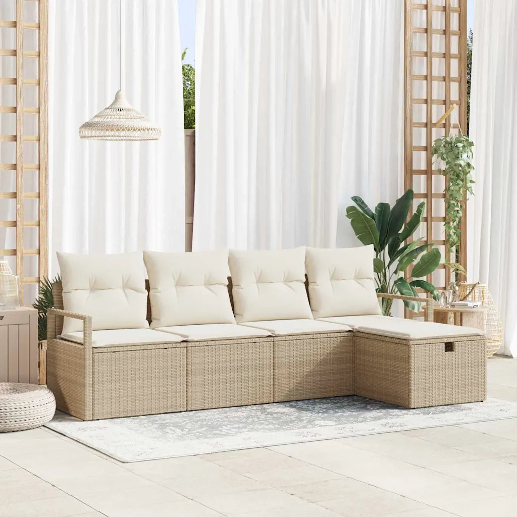 Set di divani con cuscino 5 pcs Beige e Crema polyrattan
