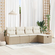 Set di divani con cuscino 5 pcs Beige e Crema polyrattan