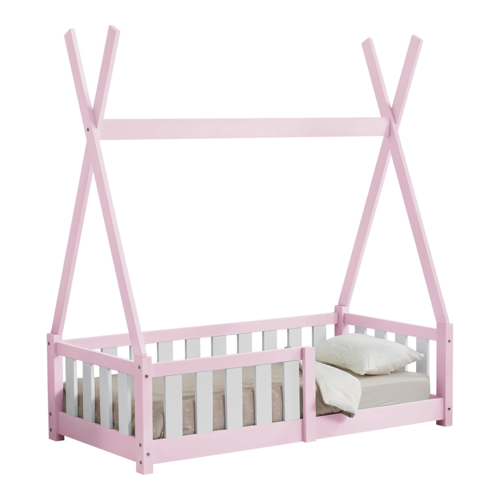 Letto a Capanna Helsingborg con Sponde 70 x 140 cm Rosa [en.casa]