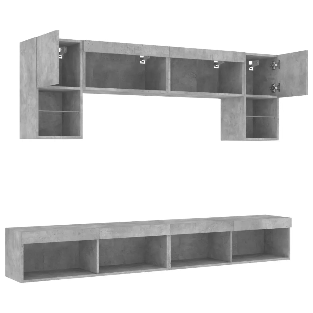 Mobili TV a Muro con LED 6pz Grigio Cemento Legno Multistrato 3216707