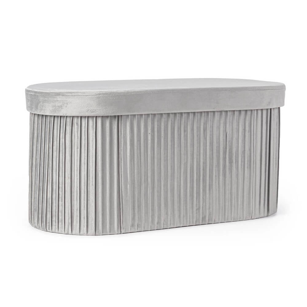 Set di 2 Pouf Contenitore Ovale in Velluto Plissettato - HARRIS